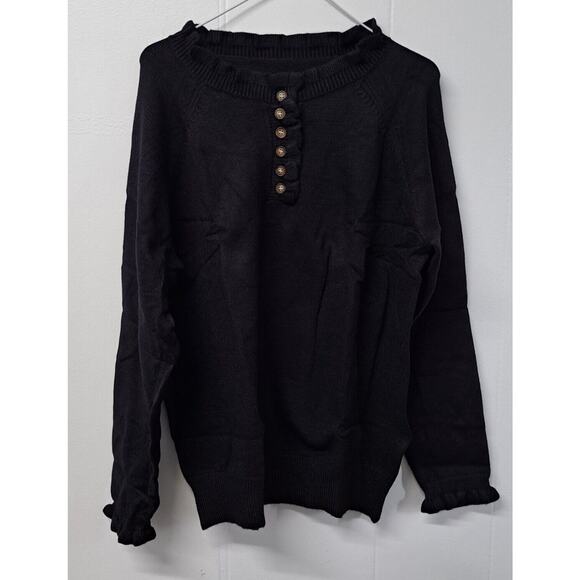 Women's Sweater Casual Long Sleeve Button Down‎ Crew Neck Black XXL - Picture 1 of 11